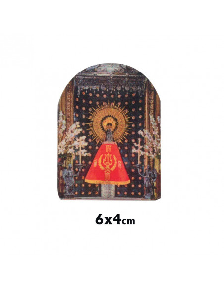Icono Madera Estampado 6X4cm Forma Cupula Con Pie Metal Personalizado