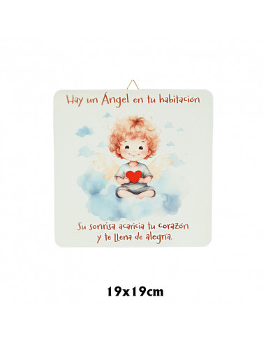 Cuadro infantil Angelito con corazon 19x19cm blanco acabado relieve y caja