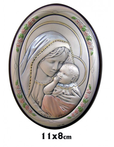 Icono Plata Cupula Virgen Con Niño Chupando El Dedo 9. 5x6. 5cm