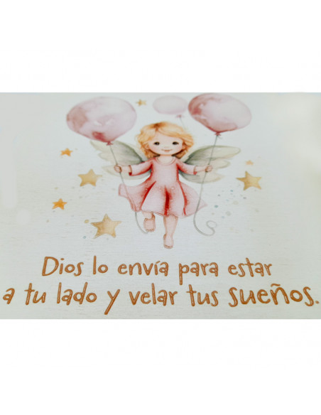 Cuadro infantil Angelita con globos 19x19cm blanco acabado relieve y caja