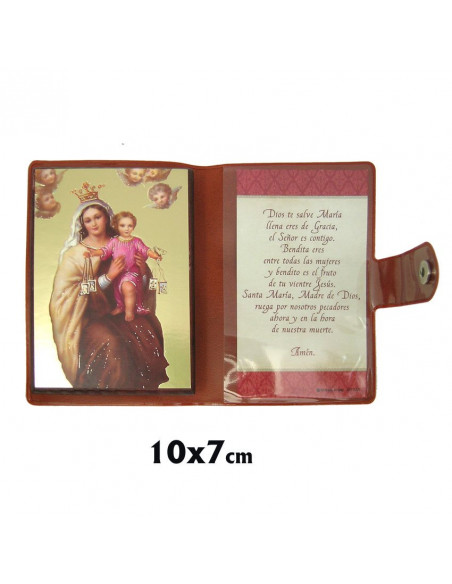 Icono Tabla De Viaje Oro Brillo Virgen Carmen 10x7cm Con Funda Y Cierre