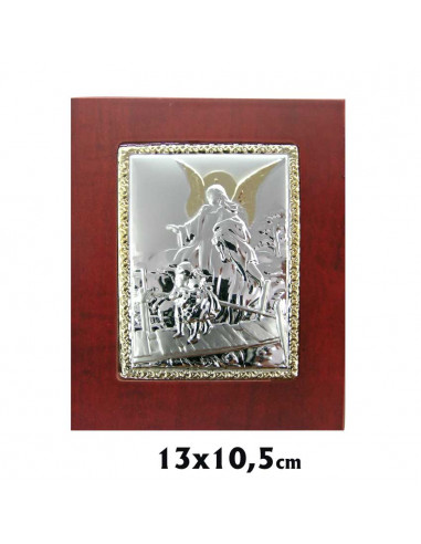 Icono Plata Rectangular Bilaminada Angel Guarda 13x10. 5cm Bicolor Marco Madera