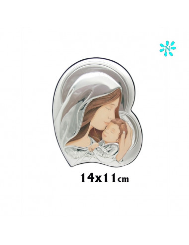 Icono Plata Virgen Con Niño Rectangular 11 X 8 CM