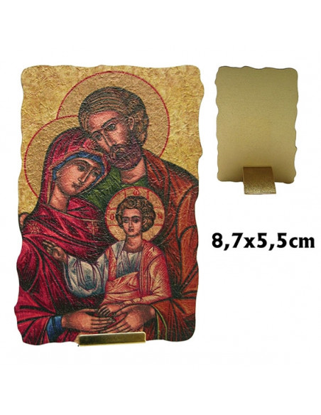 Tabla Tipo Fresco Sagrada Familia Clasica 8. 7X5. 5Cm Retro Dorado Pie Metal Suelto