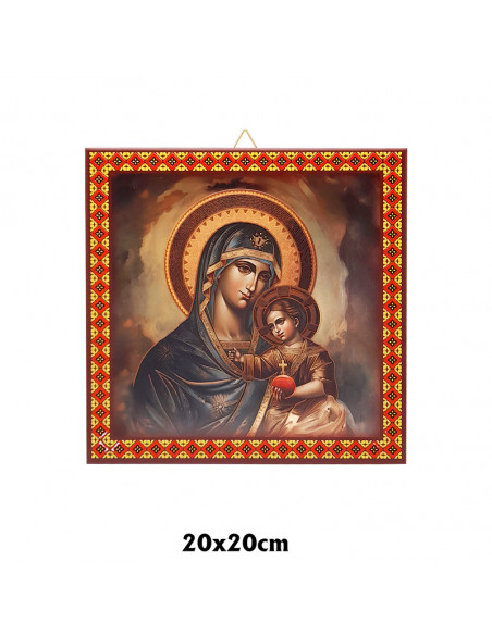 Cuadro Ceramica Virgen Manto Azul Niño Con Corazon Con Impresion En Relieve