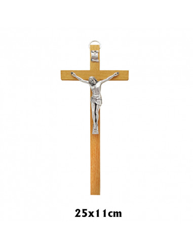 Crucifijo Madera Clara Con Cristo Plata E Inri 25 X 11 CM