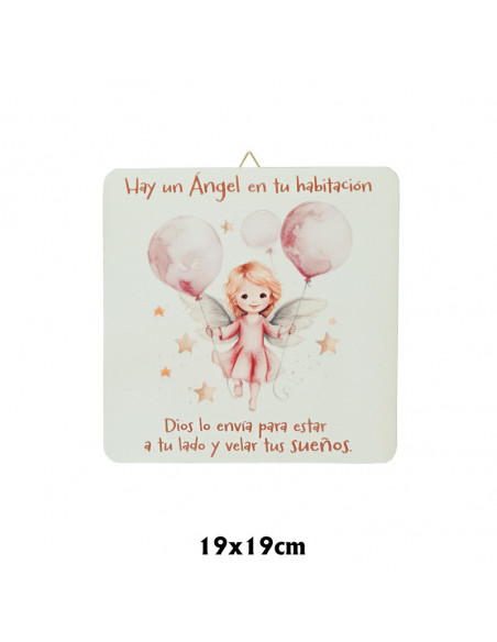 Cuadro Infantil Angelita Con Globos 19X19cm Blanco Acabado Relieve Y Caja