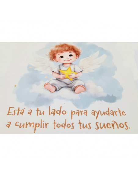 Cuadro Infantil Angelito Con Estrella 19X19cm Blanco Acabado Relieve Y Caja