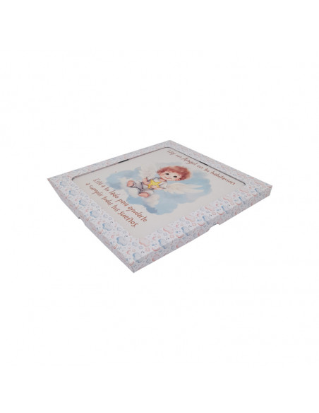 Cuadro Infantil Angelito Con Estrella 19X19cm Blanco Acabado Relieve Y Caja