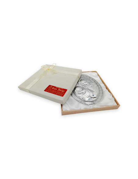 Icono Oval Plata Laminada Sobre Porcelana Blanca Angel Con Candil 12X9 Cm