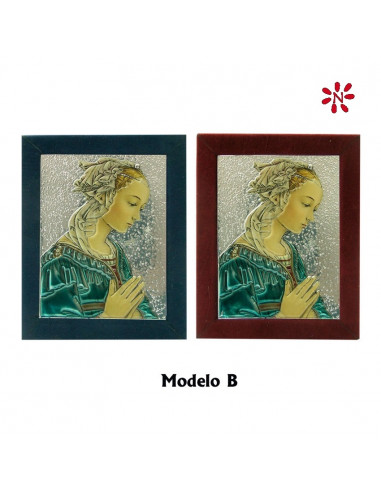 Icono Aluminio 6. 4x4. 8cm Virgen Con Niño En Brazos Bicolor Marco Con Flores