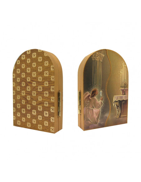 Icono Triptico Madera Bautismo 9X6cm Oro Brillo Acabado Fondo Blanco