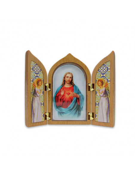 Icono Triptico Madera Sagrada Familia Clasica 9X6cm Oro Brillo Estilo Bizantino