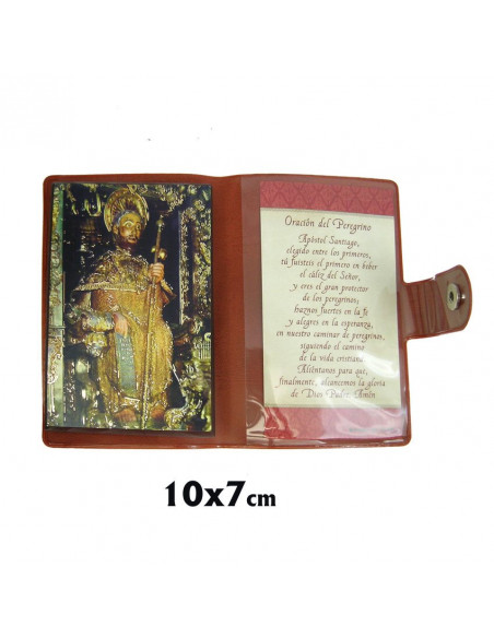 Icono Tabla De Viaje Oro Brillo Santiago Apostol 10X7cm Con Funda Y Cierre