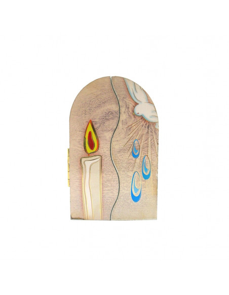 Icono Triptico Madera Bautismo 9X6cm Oro Brillo Acabado Fondo Blanco