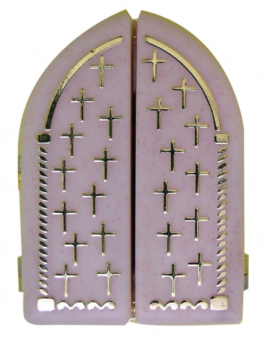 Capilla Marron Con Cruces Doradas 7x5cm Con 2 Fotos En El Interior