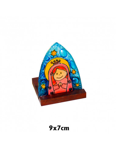 Placa Oval Cristal 9x7cm Virgen Infantil Con Base Madera Y Vela