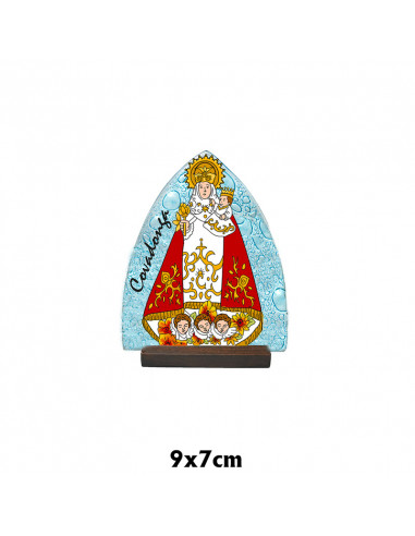 Placa Oval Cristal 9x7cm Virgen Covadonga Con Base Madera Y Vela