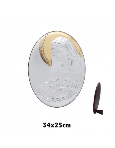 Icono Plata Virgen Con Niño Oval 25 X...