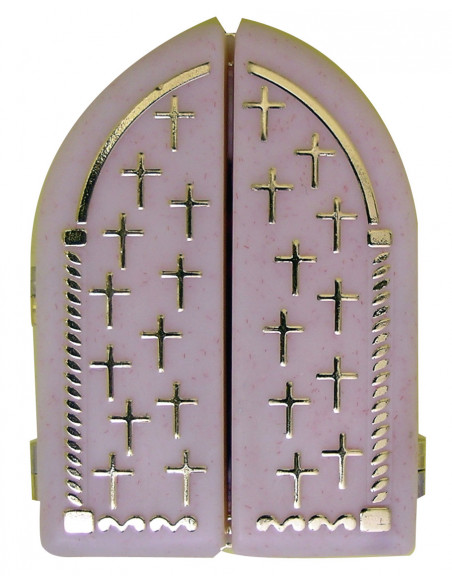 Capilla Triptico Con Cruces Doradas 7x5cm Con Foto En El Interior Y 2 Angeles