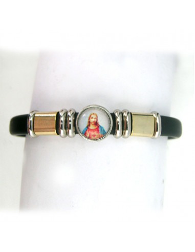 Pulsera Caucho Con Adornos Metal Bicolor Y Foto Resina Al Centro
