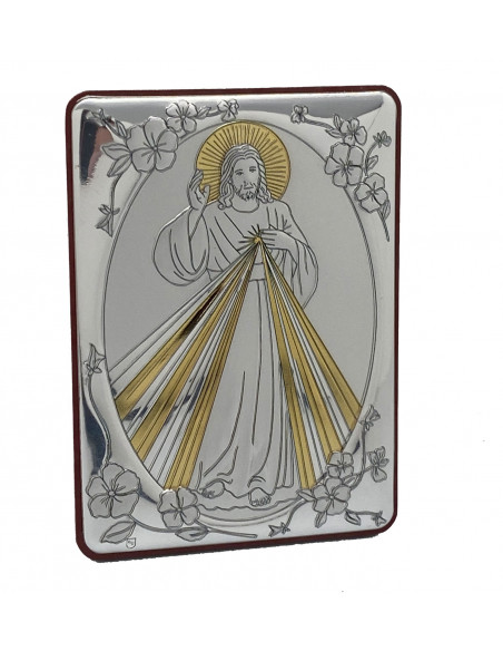 Icono Aluminio 10X7cm Jesús Misericordioso Bicolor Marco Con Flores