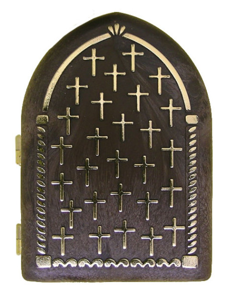 Capilla Marron Con Cruces Doradas 7X5cm Con 2 Fotos En El Interior