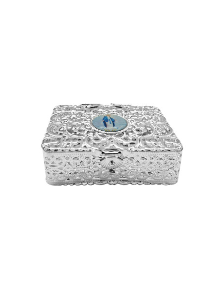 Caja Para Rosario Metal Filigrana Con Foto Superior 7 x 5.5 cm
