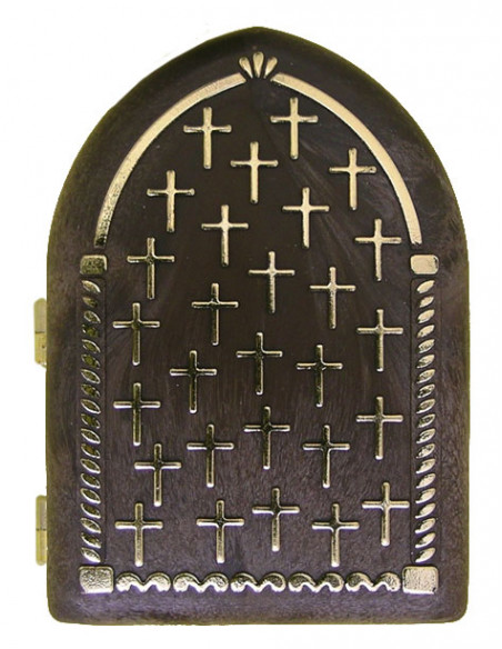 Capilla Marron Con Cruces Doradas 7x5cm Con 2 Fotos En El Interior