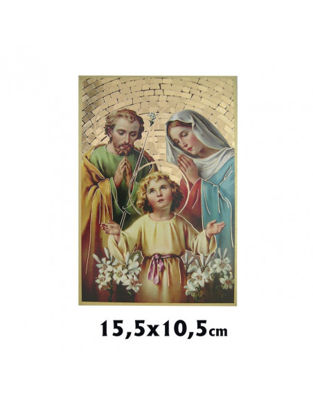 Tabla Madera Sagrada Familia 15. 5X10. 5Cm Fondo Dorado Tesalas Y Retro Oracion