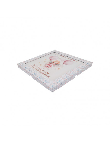 Cuadro Infantil Angelito Con Estrella 19X19cm Blanco Acabado Relieve Y Caja