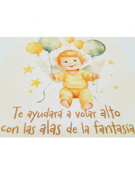 Cuadro Infantil Angelito Con Globos 19X19cm Blanco Acabado Relieve Y Caja