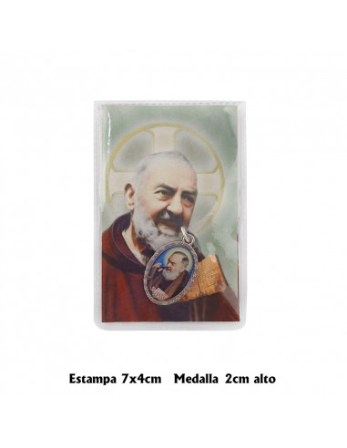 Estuche Bendicion Padre Pio  7x5 cm con Medalla Foto