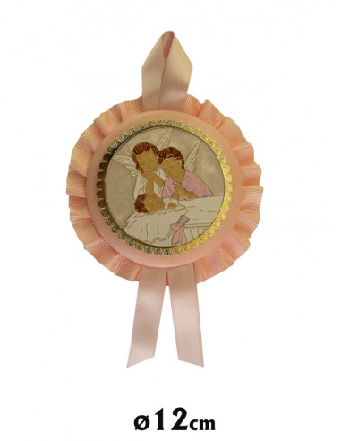 Medalla Cuna Con Placa Metal Niña Rezando Con El Angel Piel Rosa 12cm