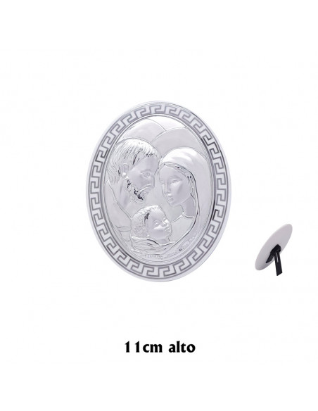 Icono Oval Plata Laminada Sobre Porcelana Blanca Sagrada Familia 12X9 Cm