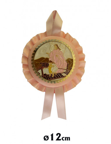 Medalla Cuna Dos Angeles Con Niño Dormido Con Placa Esmaltada Piel Celeste 12cm