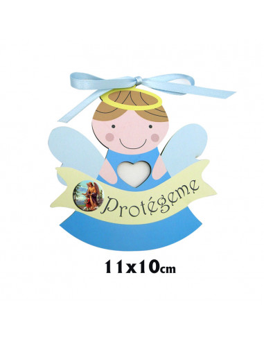Medalla Cuna Dos Angeles Con Niña Dormida Con Placa Esmaltada Piel Rosa 12cm