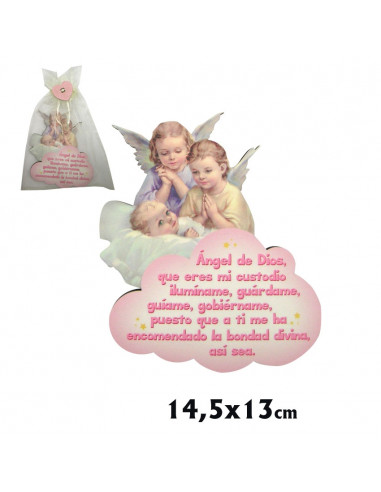Medalla Cuna Metacrilato 14. 5x12. 5cm Angelito Llevando Carrito Celeste