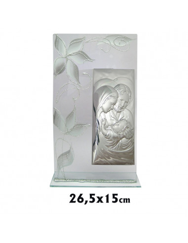 Icono Aluminio 33x25cm Virgen Con Niño Bicolor Marco Con Flores