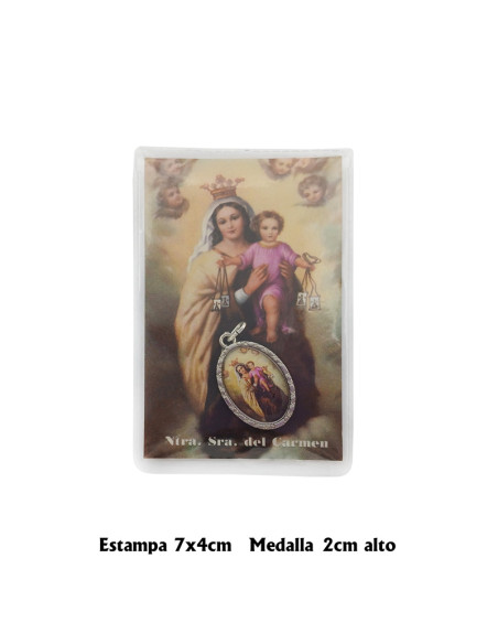 Estuche Bendicion Virgen Del Carmen  7X5 Cm Con Medalla Foto