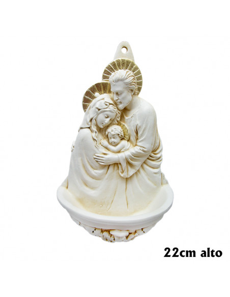 Benditera Marmolina 21x12cm Sagrada Familia Blanca Y Dorada