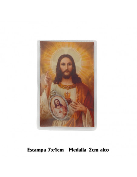 Estuche Bendicion Sagrado Corazon  7X5 Cm Con Medalla Foto