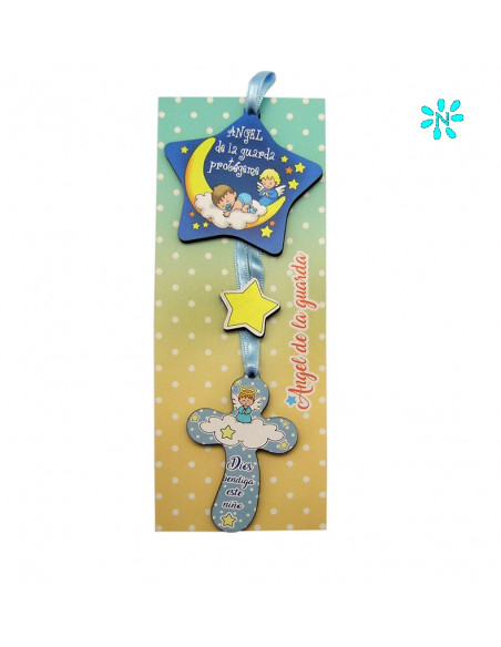 Medalla Cuna Estrella Angel De La Guarda Azul Con Cruz Personalizable