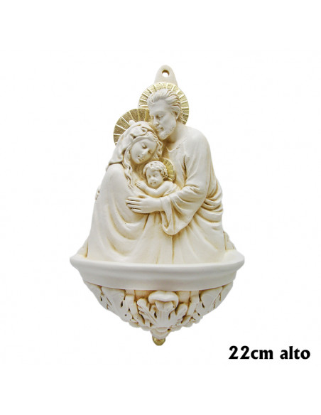 Benditera Marmolina 21x12cm Sagrada Familia Blanca Y Dorada