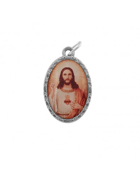 Caja Redonda Con Foto Corazon De Jesús Acabado Nacar
