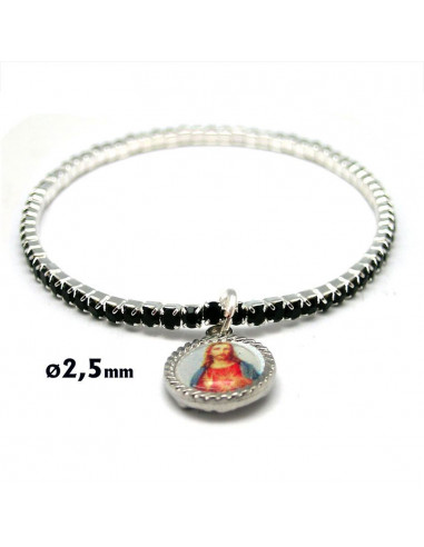 Pulsera Brazalete Elastica 8mm Cristal Azul Y Blanco Con Tau Y Bolitas Madera