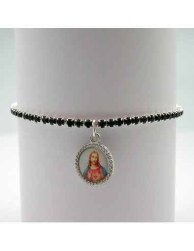 Pulsera Brazalete Elastica 8mm Cristal Rojo Y Blanco Con Tau Y Bolitas Madera