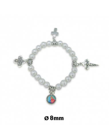 Pulsera Elastica Blanca 8mm Con Cruces Y Medalla Para Personalizar