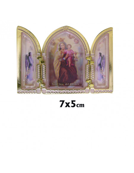 Capilla Triptico Con Cruces Doradas 7X5cm Con Foto En El Interior Y 2 Angeles