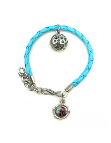 Pulsera Trenzada Infantil Azul Llamador Del Angel Con Medalla Para Foto